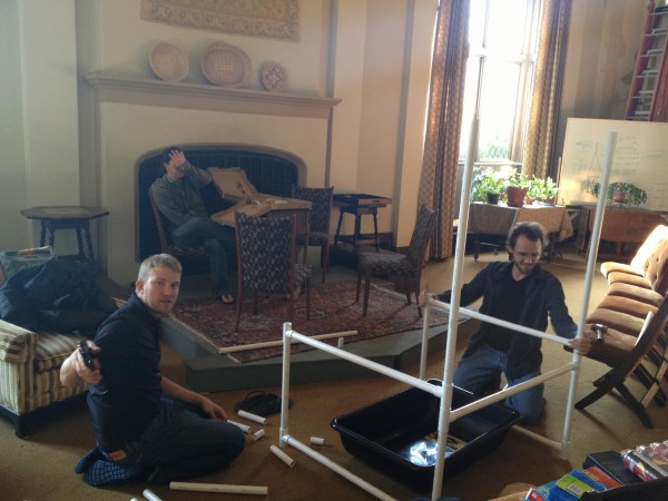 Working on the frame for the shower