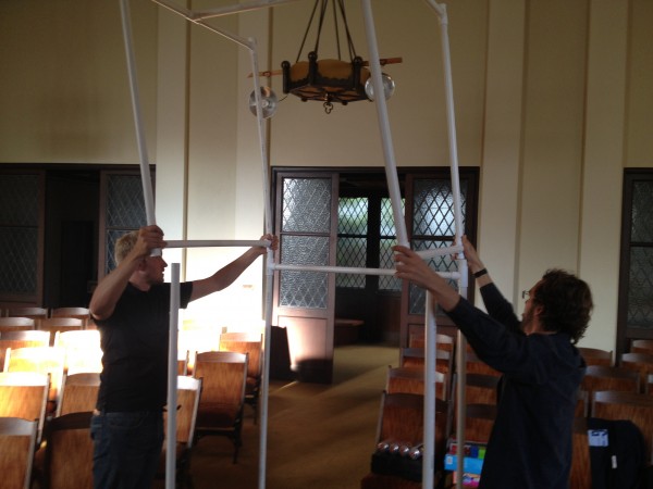 Working on the frame for the shower