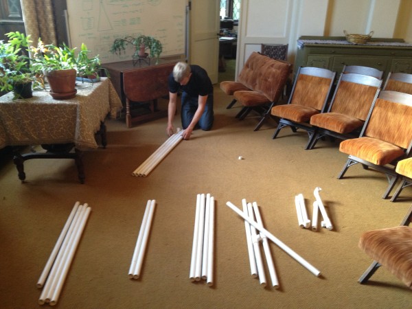 Working on the frame for the shower