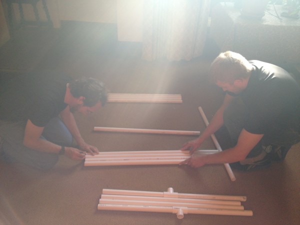 Working on the frame for the shower