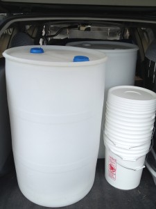 Buying water containers - 55 gallon food-safe from Containers Unlimited in Hayward